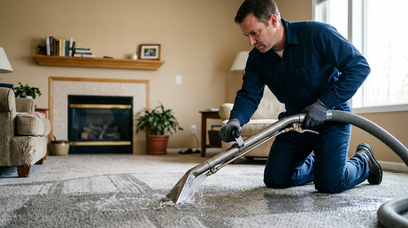 Water damage restoration technician working near Lebanon, ME